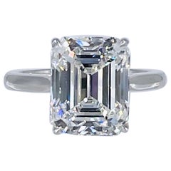 J. Birnbach, bague de fiançailles solitaire en diamant taille émeraude de 5,71 carats certifié GIA GVVS2
