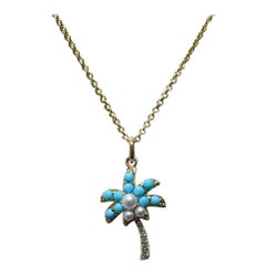 New Effy Turquoise, Pearl & Diamond Palm Tree Necklace In 14k