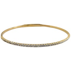 0.83 Carat Round Brilliant Cut Diamond Mini bangle Bracelet 14 Karat Yellow Gold