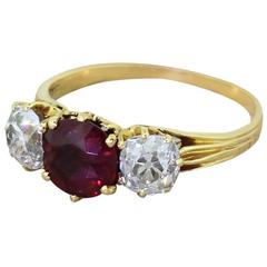 Antique Victorian 1.60 Natural Ruby & Old Cut Diamond Trilogy Ring, circa 1900