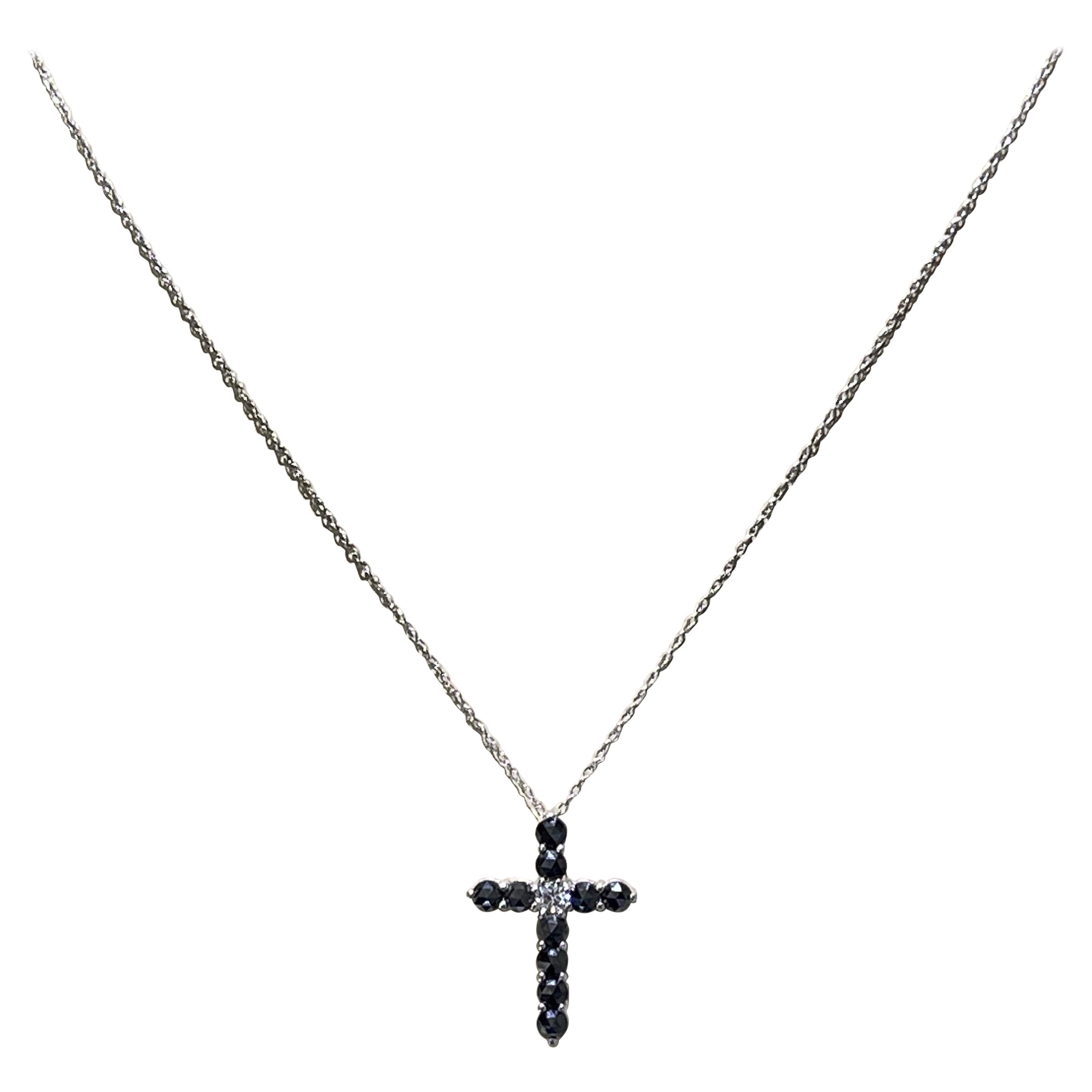 Diamond Cross Necklace In 18k White Gold  For Sale