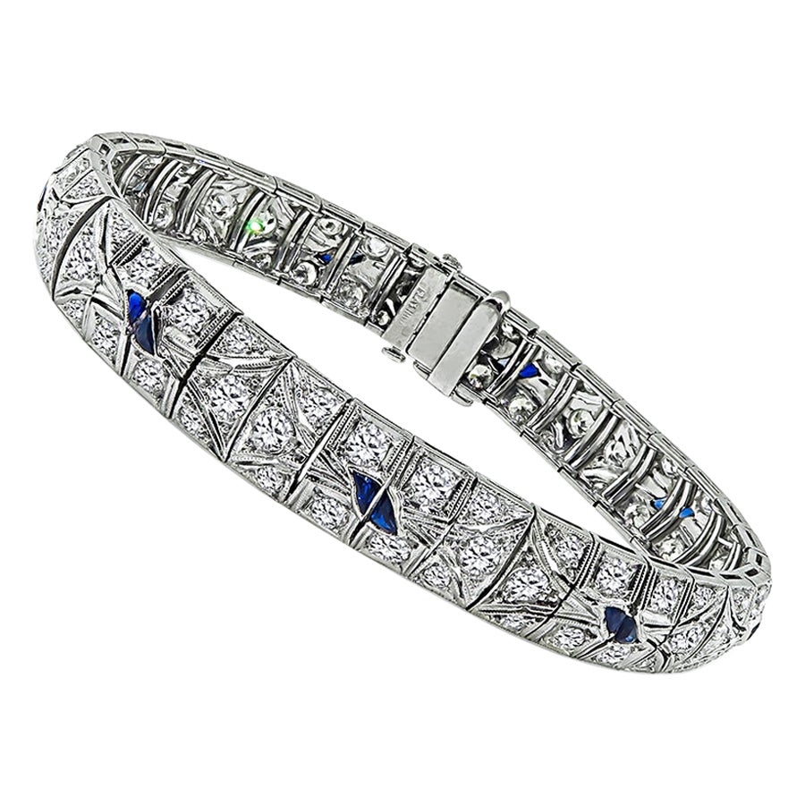 Bracelet vintage en diamants et saphirs de 5,75 carats en vente