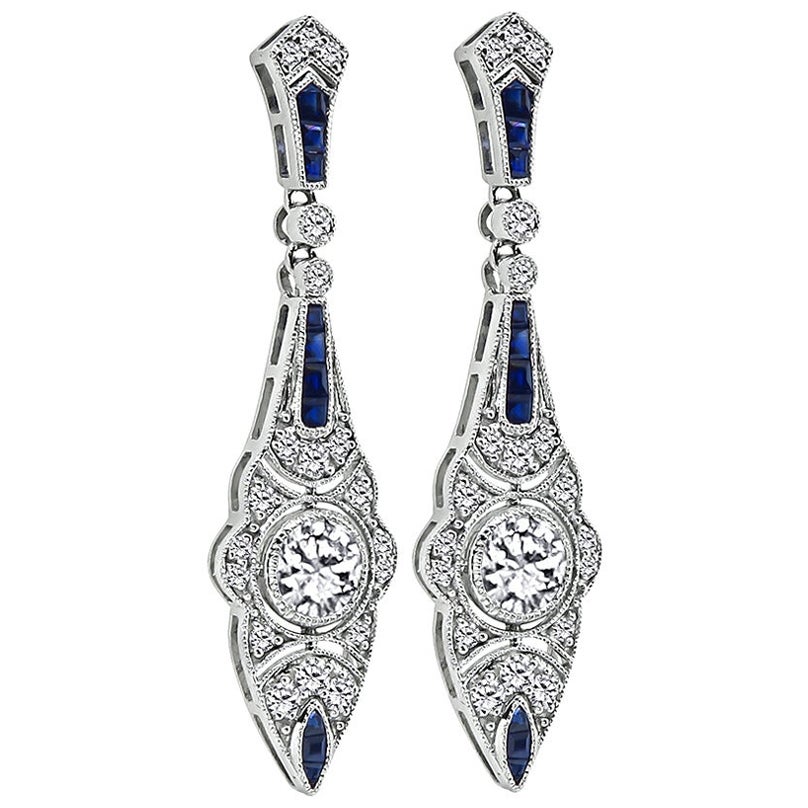 1.72ct Diamond 0.78ct Sapphire Earrings For Sale