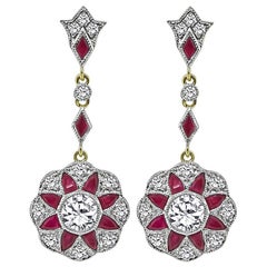 1.71ct Diamond 1.98ct Ruby Dangling Earrings