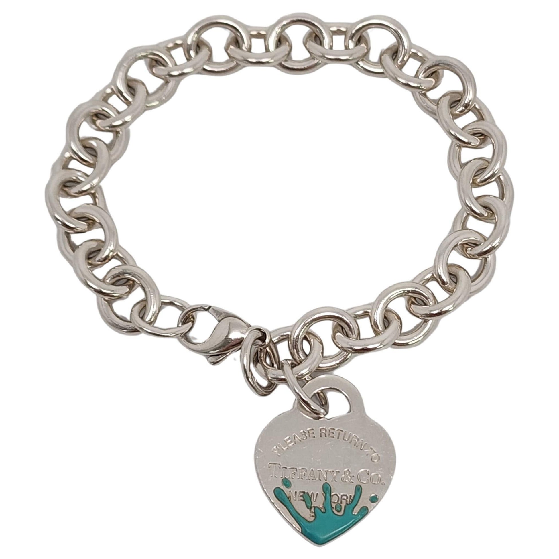Tiffany & Co Sterling Silver Return to Tiffany Blue Splash Heart Bracelet #15847