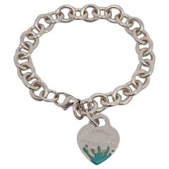 Tiffany & Co Sterling Silver Return to Tiffany Blue Splash Heart Bracelet #15847