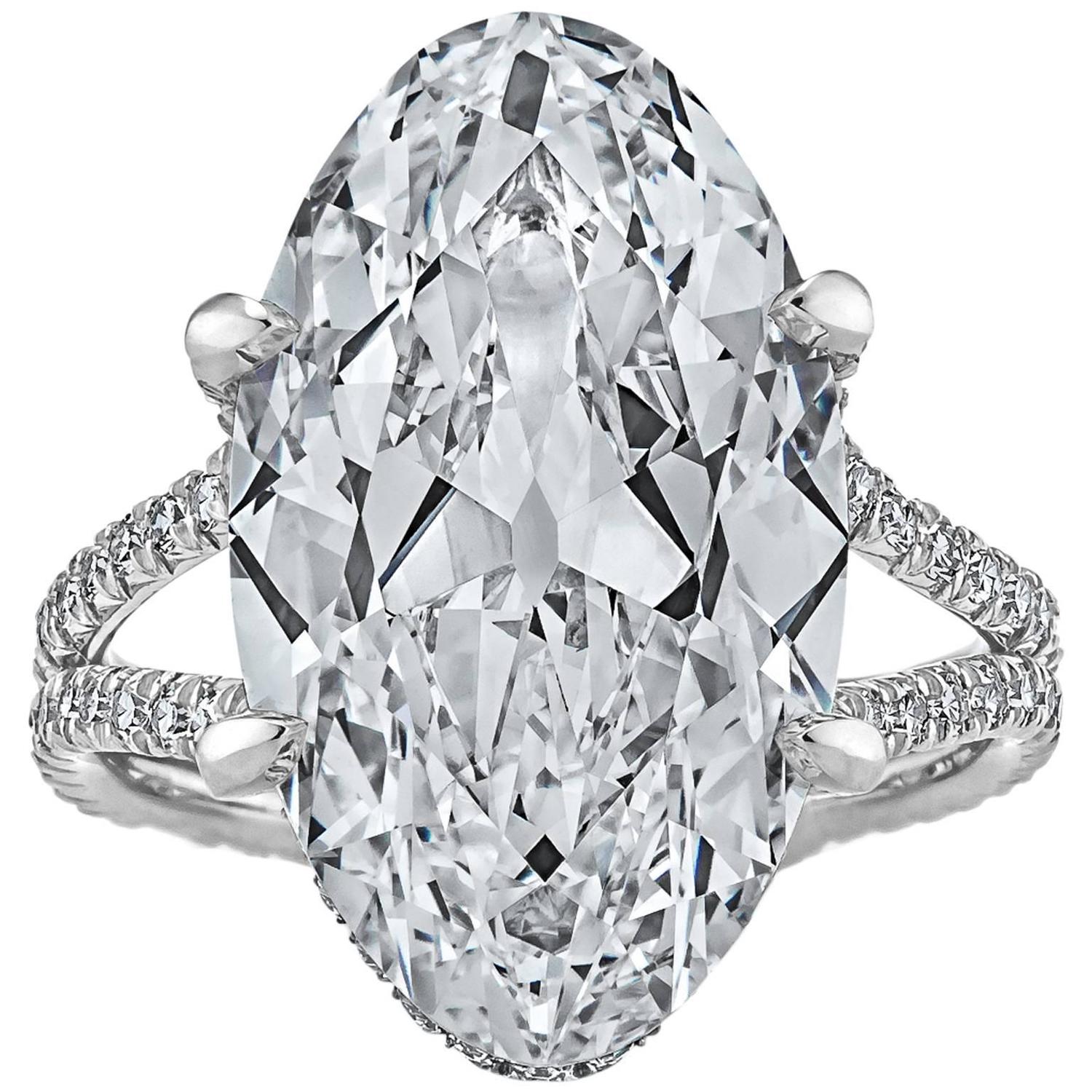 Rare Art Deco Oval Cut 9.83 Carat Diamond Engagement Ring For Sale at