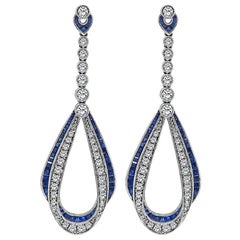 Vintage 2.50ct Diamond 2.00ct Sapphire Dangling Earrings