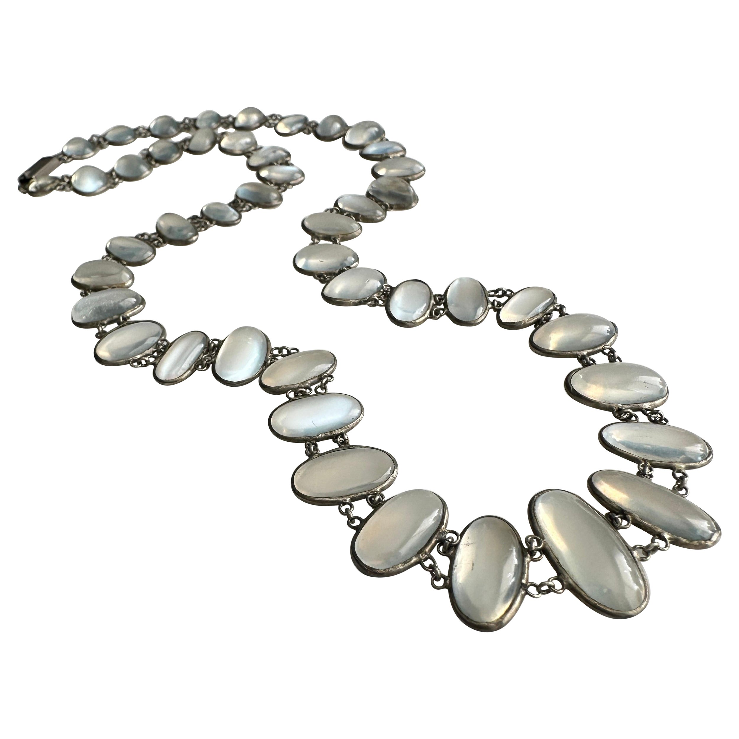 Edwardian Moonstone Silver Festoon Necklace