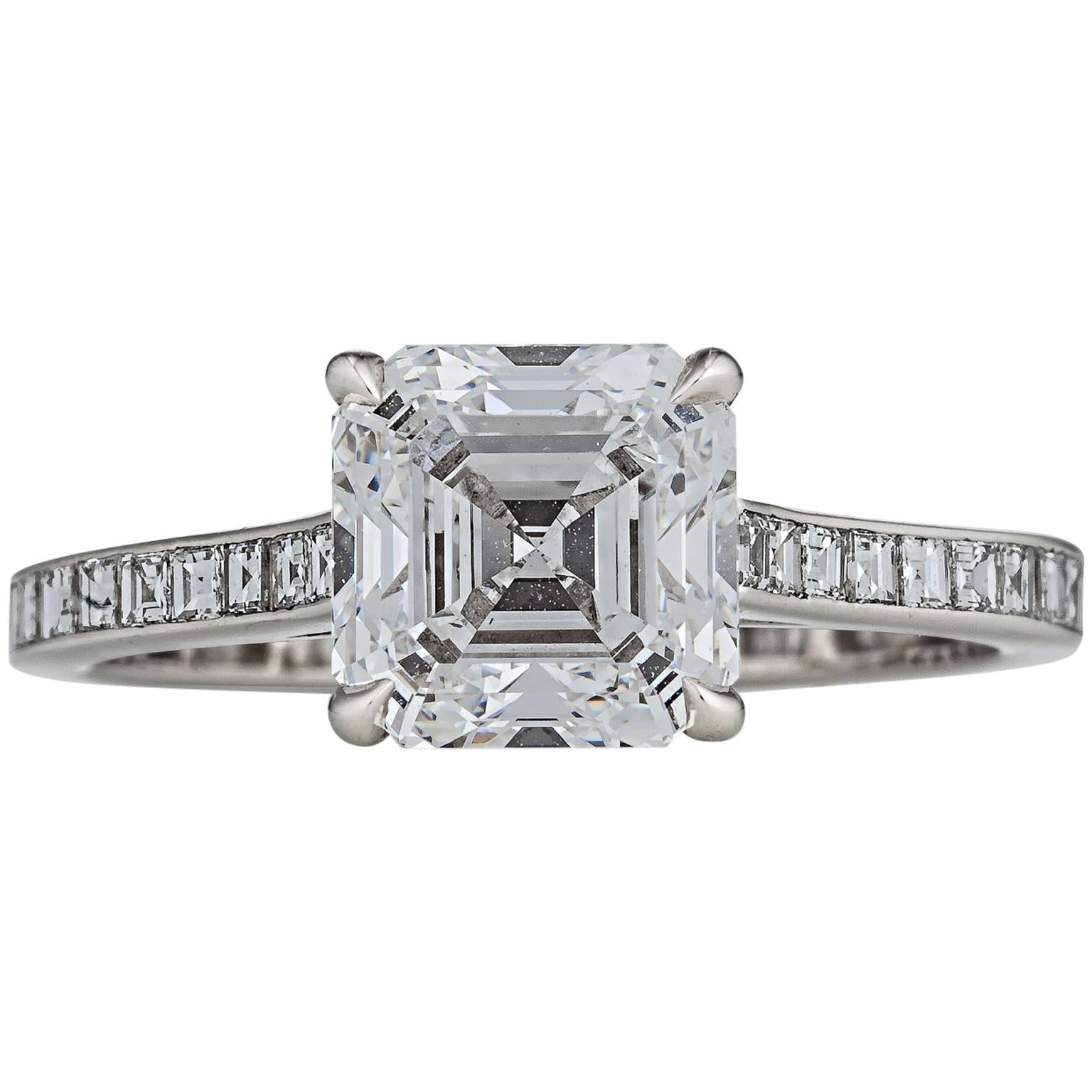 2.11 Carat Square Asscher Cut Diamond Platinum Engagement Ring