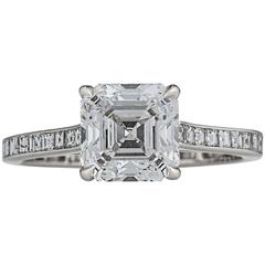  2.11 Carat Square Asscher Cut Diamond Platinum Engagement Ring