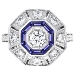 Tanzanite and Diamond Art Deco Style Target Ring in 18K White Gold