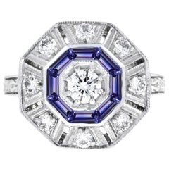 Bague cible en or blanc 18 carats avec tanzanite et diamant