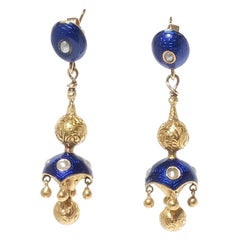 18k Gold and Enamel Earrings Made in the 19th Century