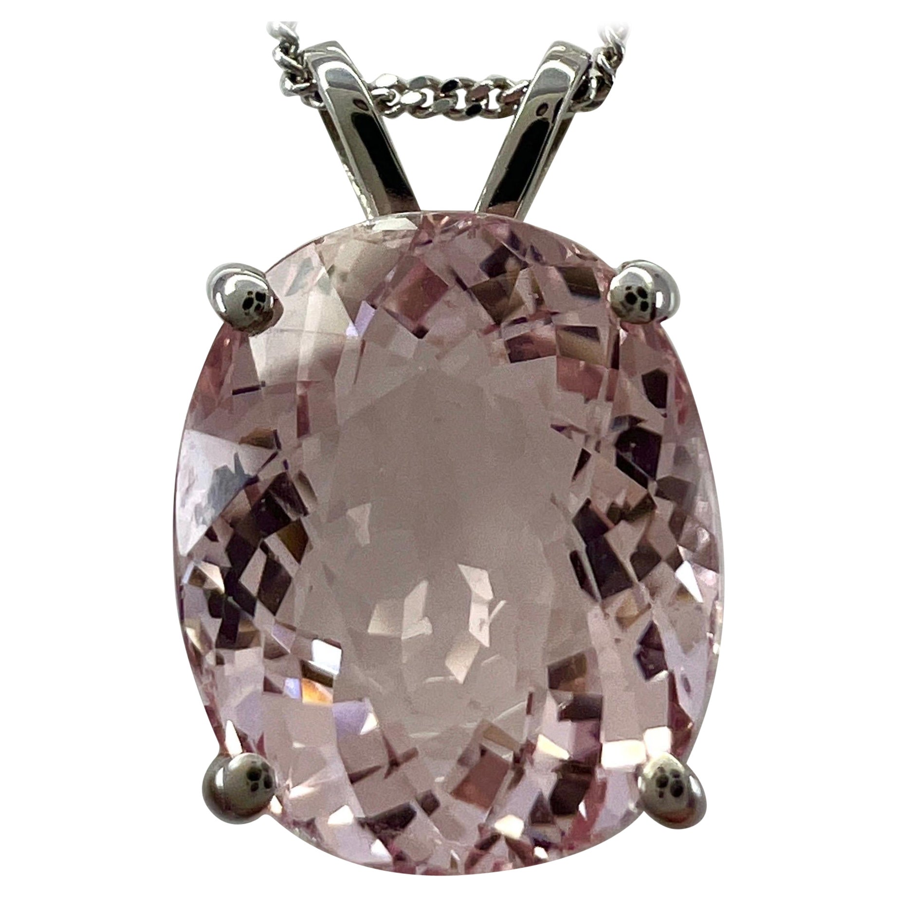 4.50ct Natural Pink Morganite Oval Cut 18k White Gold Solitaire Pendant Necklace For Sale