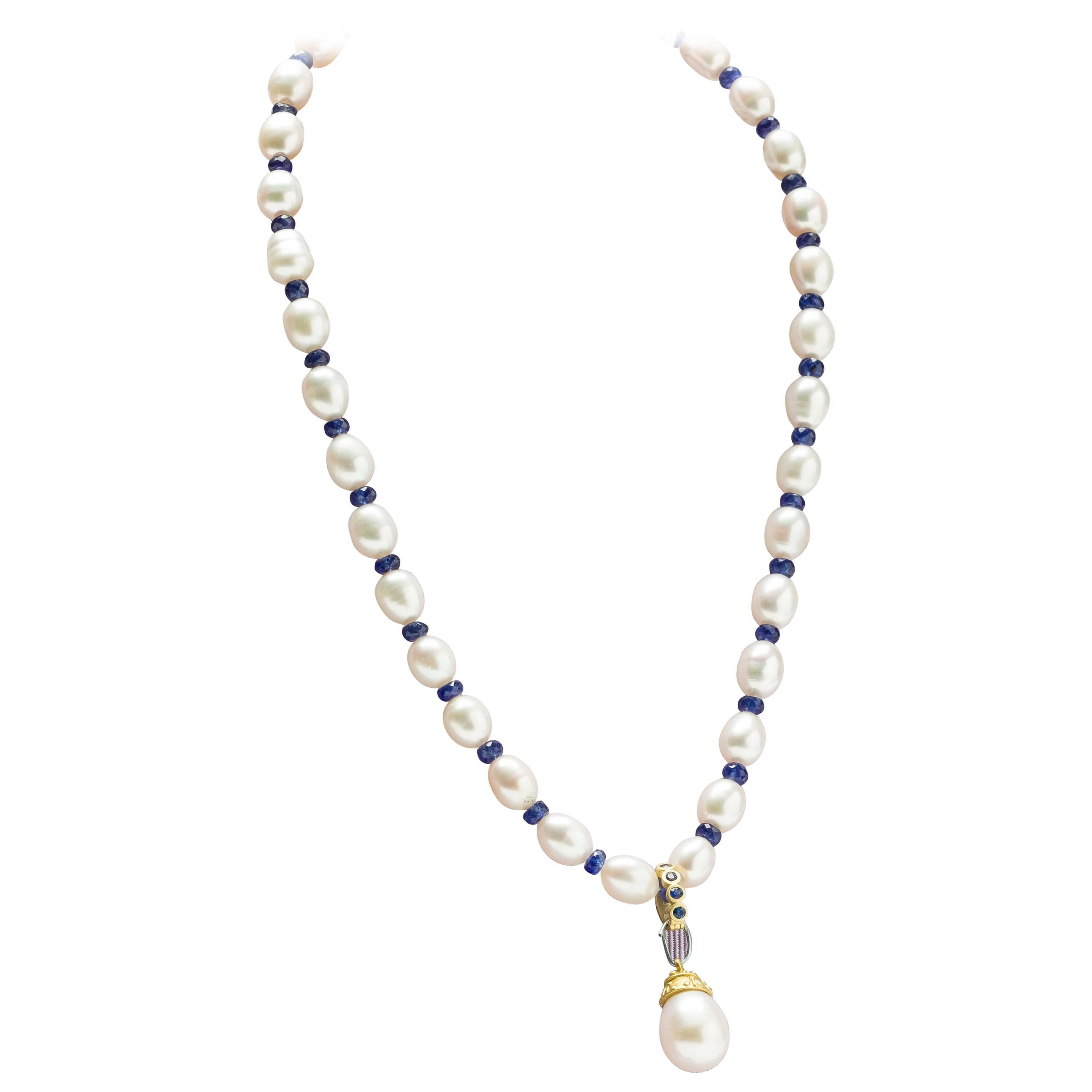 South Sea white pearl pendant and pearl sapphire necklace 