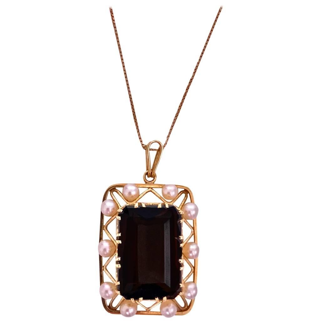1960' Quartz and Cultured Pearl Pendant Necklace