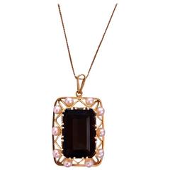 1960' quartz and cultured pearl Pendant Necklace 3