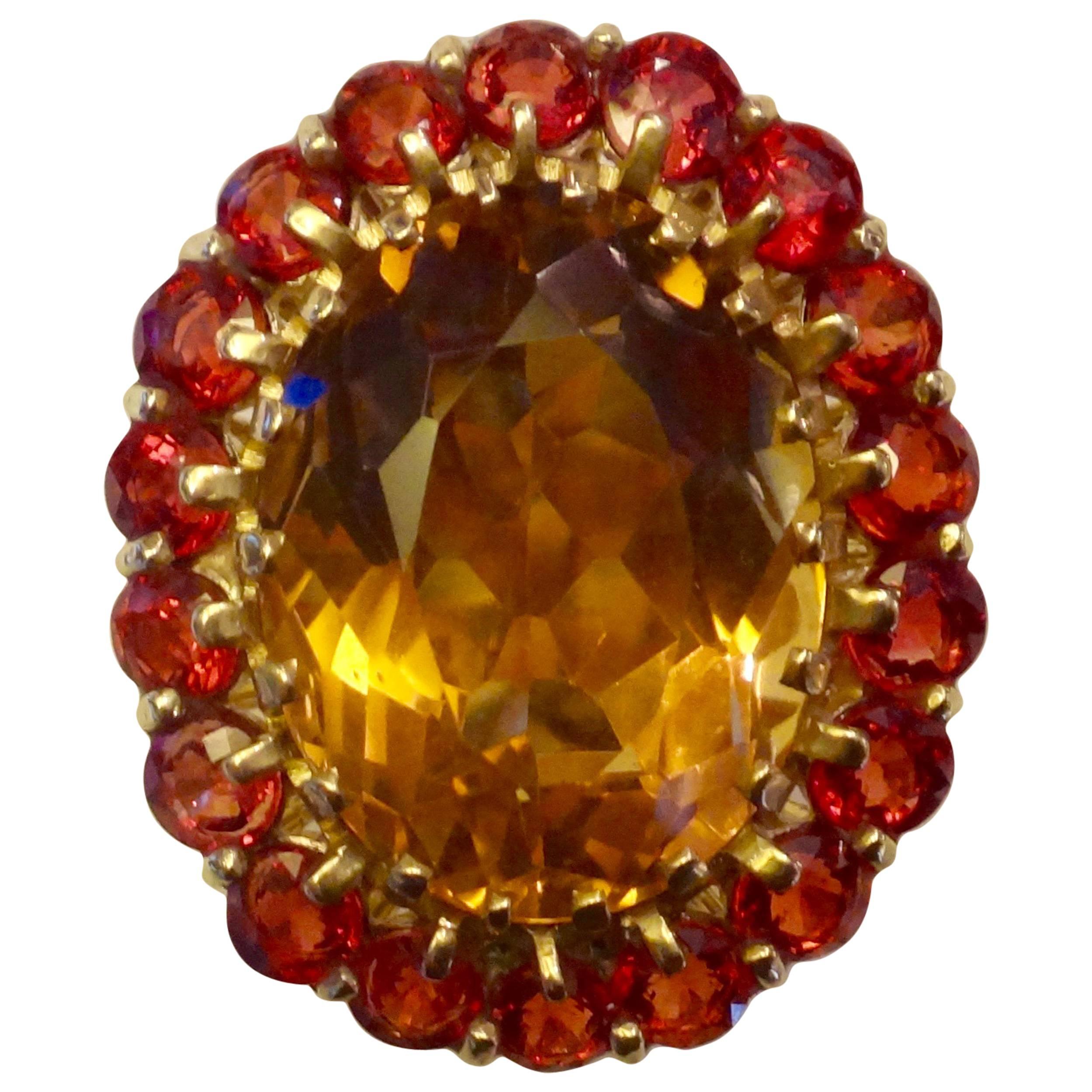 Citrine Orange Sapphire Gold Cocktail Ring
