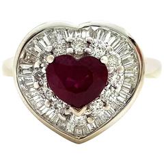 A Beautiful Heart Cut Ruby and Diamond Ring in 18k White Gold