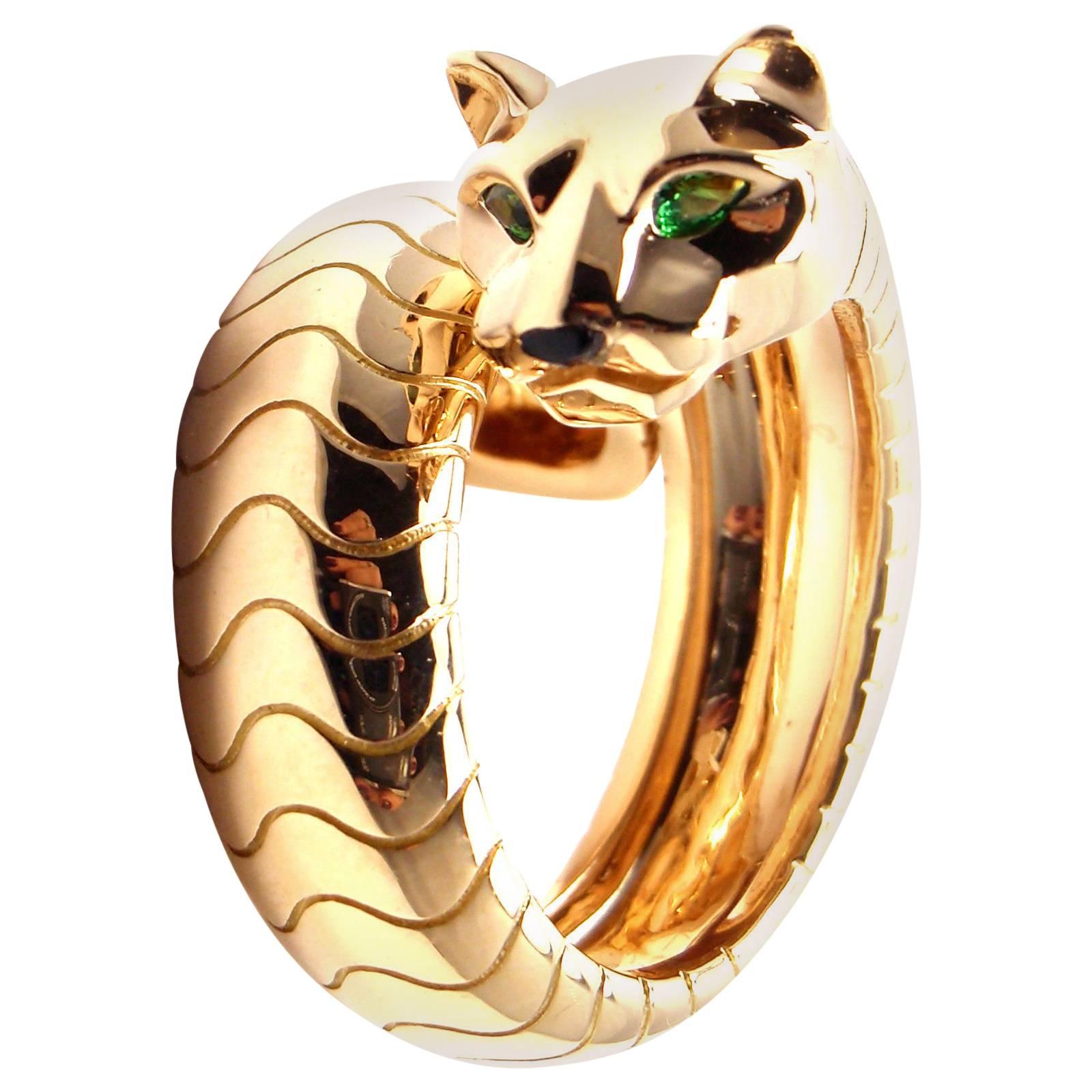 Cartier Panther Panthere Tsavorite Garnet Onyx Yellow Gold Ring