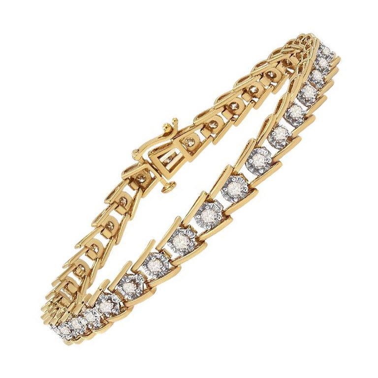 Yellow Gold Plated Sterling Silver 2.0 Carat Miracle Diamond Wave Link Bracelet For Sale