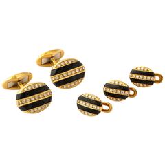 Tiffany & Co. Diamond Black Jade Gold Cuff Link Stud Set