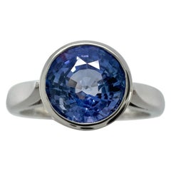 1.66ct Vivid Violet Blue Sapphire Round 18k White Gold Solitaire Rubover Ring