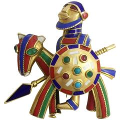 Boucheron gem set enamel gold African Warrior Pin