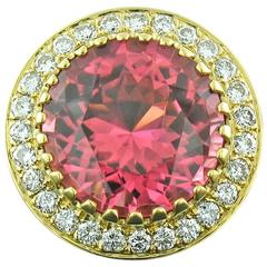 Vintage PInk Tourmaline and Diamond Ring in Yellow Gold