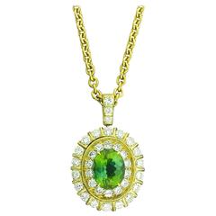 Green Tourmaline and Diamond Pendant in Yellow Gold