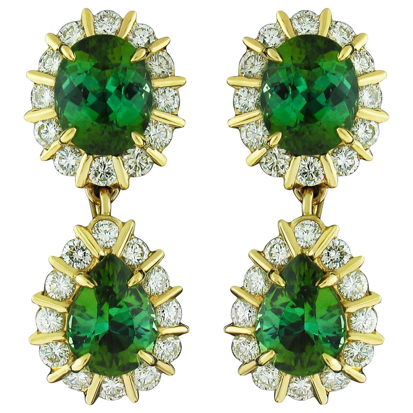 Green Tourmaline and Diamond Earrings