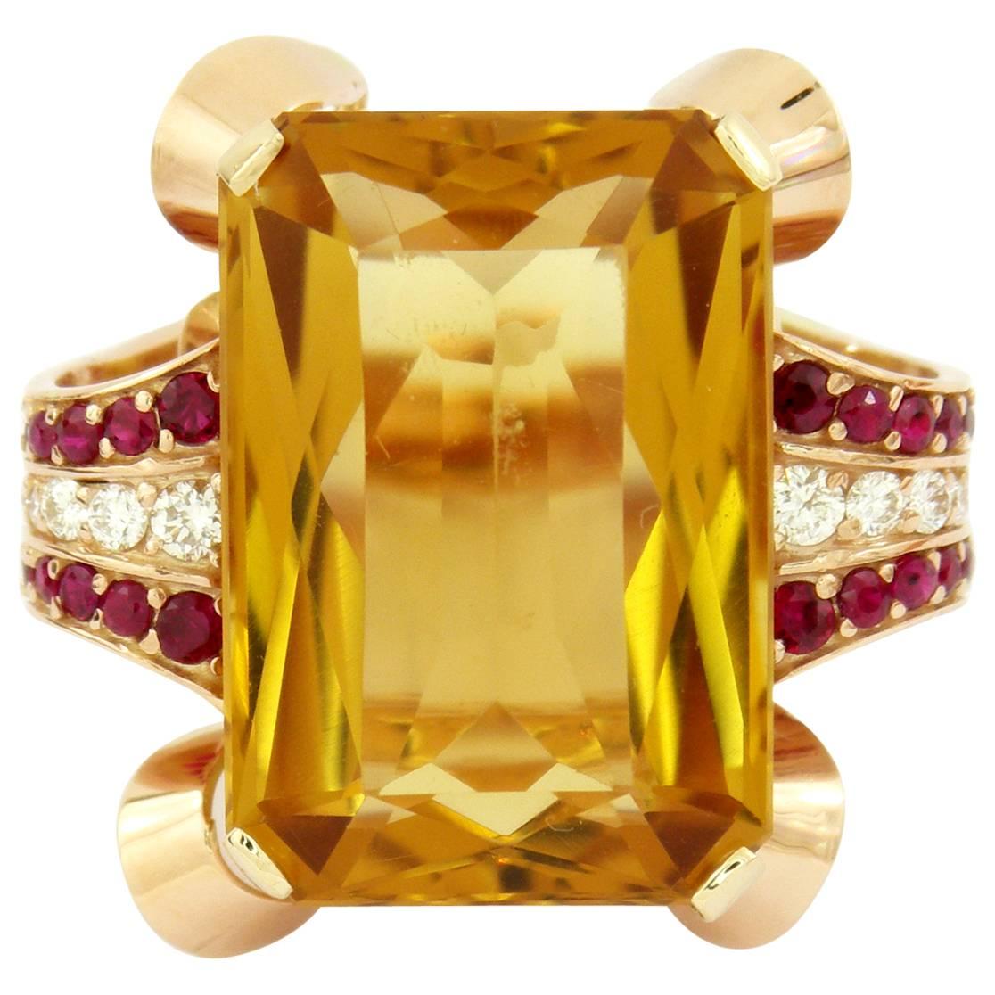 Retro Citrine Diamond Ruby Ring For Sale