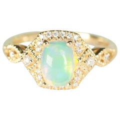 Gin and Grace 14K Yellow Gold Ethiopian Opal Ring with Real Diamonds for Women