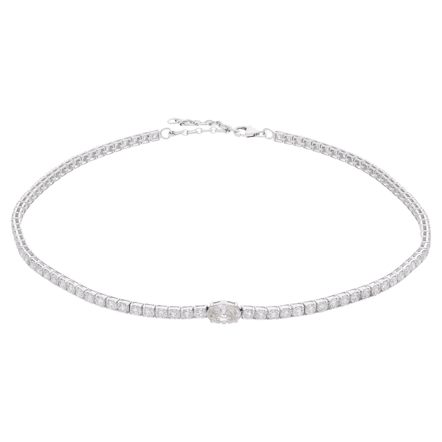 New Natural 9.25 Carat Oval & Round Diamond Choker Necklace 14 Karat White Gold For Sale