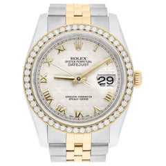 Rolex Datejust 36 Diamond Gold and Steel 116233 Ivory Pyramid Dial Jubilee Watch