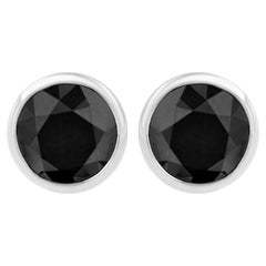.925 Sterling Silver 1 1/2 Carat Treated Black Diamond Solitaire Stud Earrings