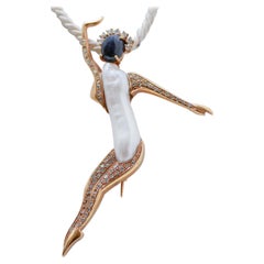 Pearl, Sapphires, Diamonds, Rose Gold Dancer Brooch/Pendant.