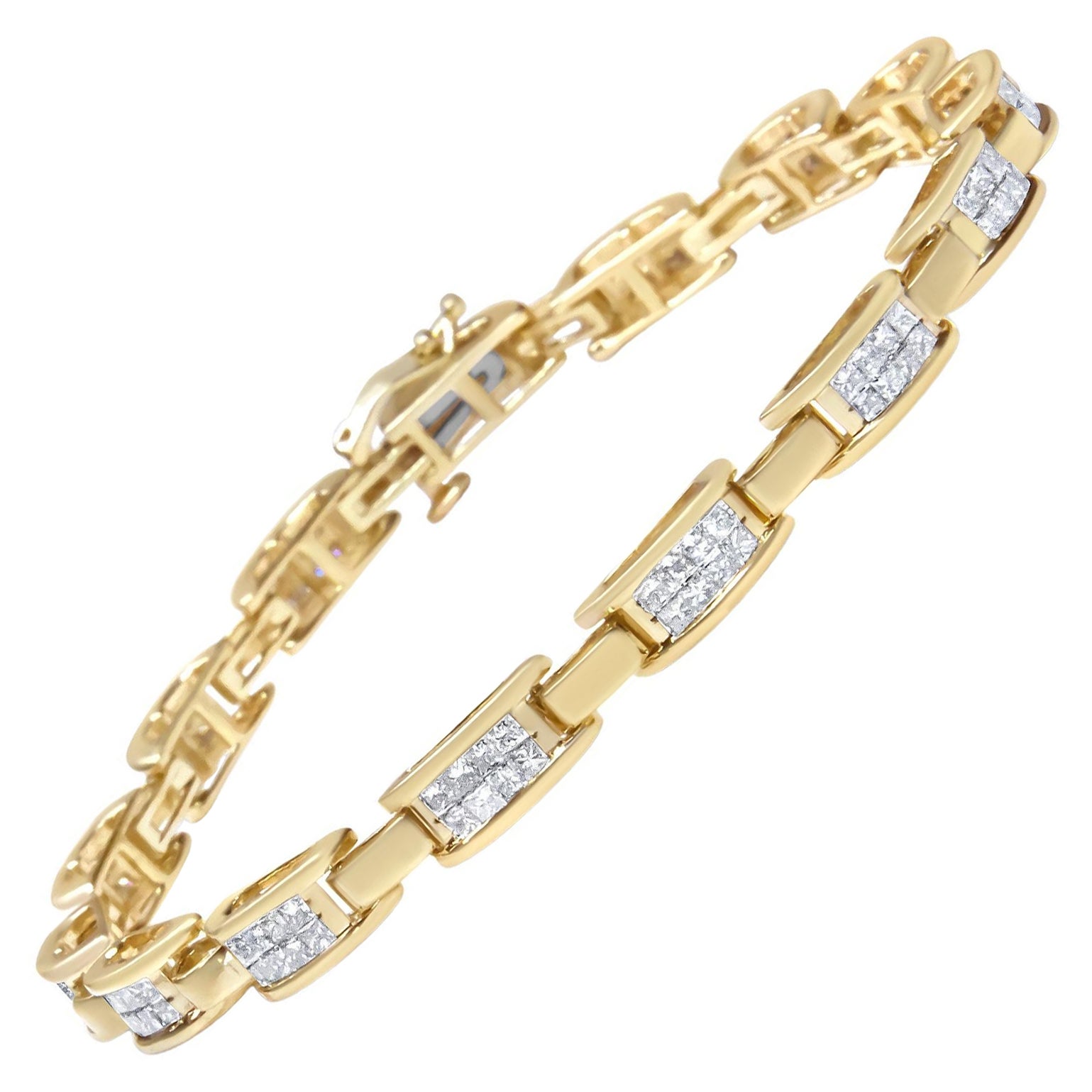 10K Yellow Gold 2.0 Carat Princess Cut Diamond Rectangular Link Bracelet For Sale