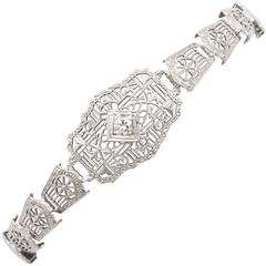 Art Deco Gold Filligre and Diamond Bracelet