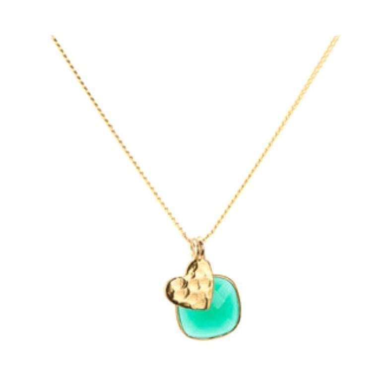 18 Karat Gold Herz Amulet + Grüner Onyx Herz Chakra Anhänger Halskette im Angebot