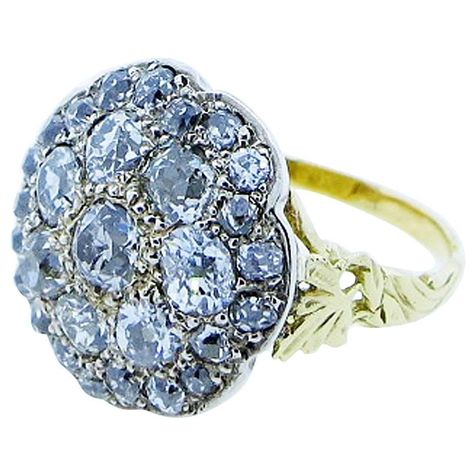 Glorious Antique Art Nouveau Mine Cut Diamond Cluster Ring