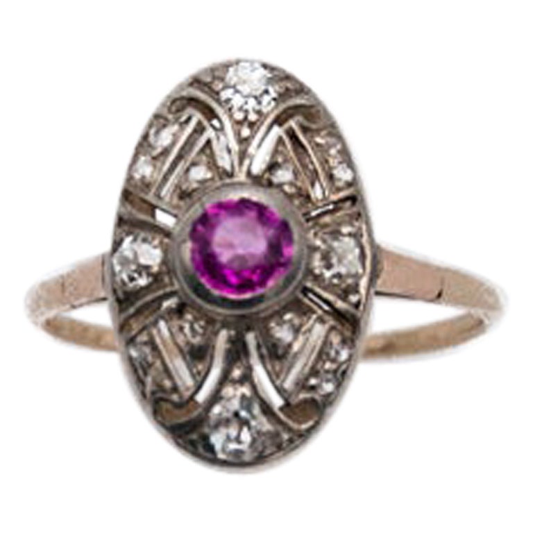 Art Deco Ring with Natural Ruby 0, 40ct and Diamonds, Hungary, 1920s. For Sale