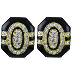 Gorgeous Black Enamel Diamond Gold Earrings 4