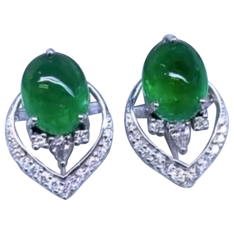 AIG Certified 8.86 Carats Zambian Emeralds Diamonds 18K Gold Earrings  For Sale