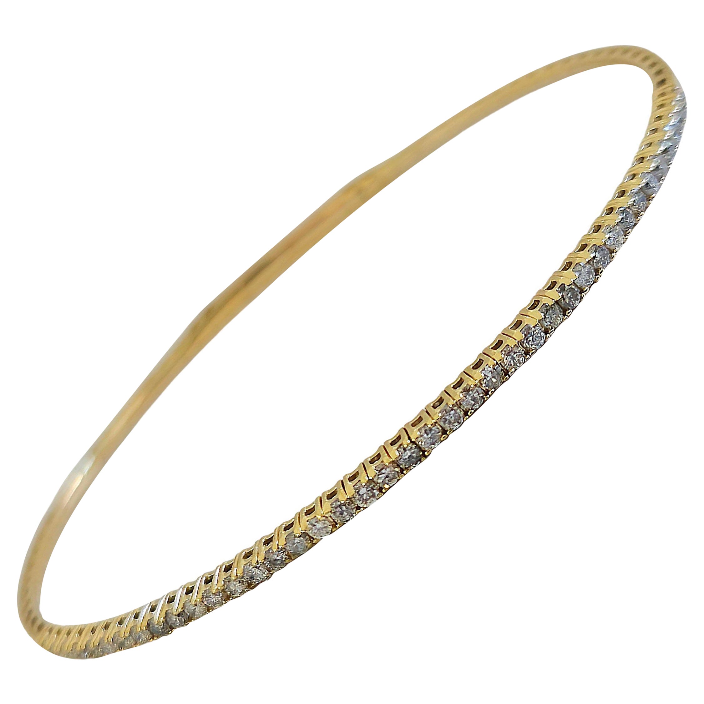 0.70 Carat Round Brilliant Cut Diamond Mini bangle Bracelet 14 Karat Yellow Gold For Sale