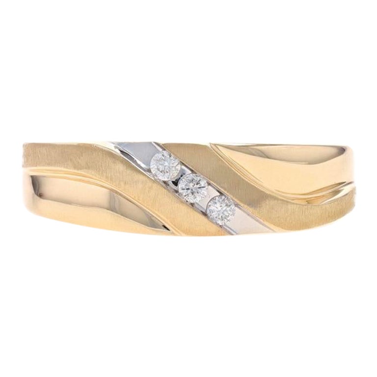 Yellow Gold Diamond Men's Wedding Band - 10k Round .15ctw Three-Stone Ring For Sale