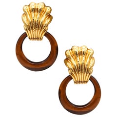 Andrew Clunn Convertible Doorknockers Earrings In 18Kt Gold With Tiger Eye