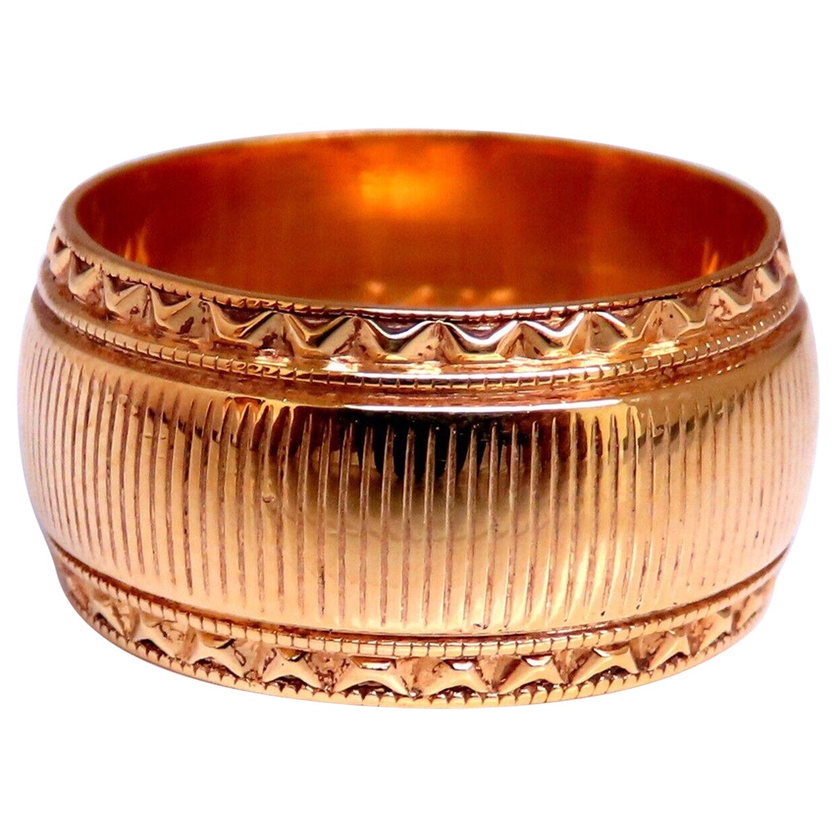 Wide Solid 10mm Band 14kt Gold Ring 7 For Sale