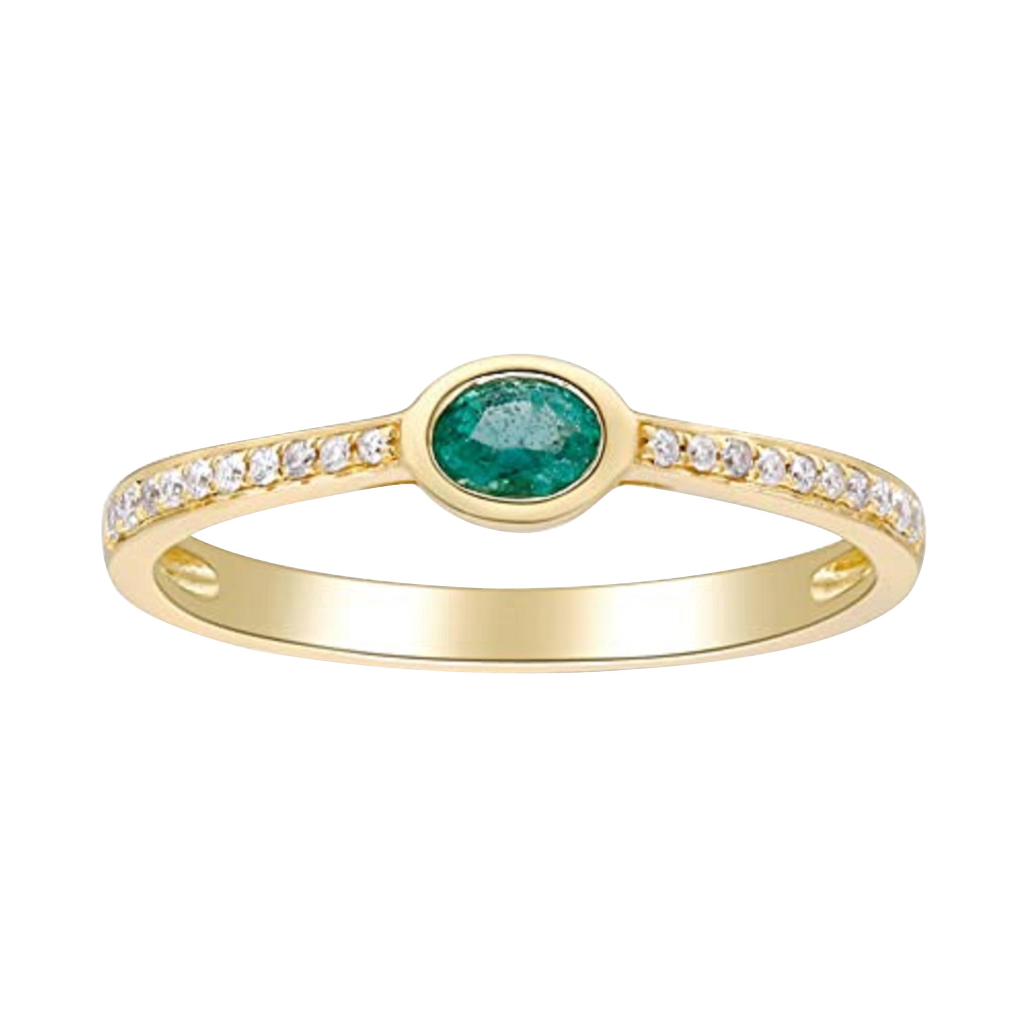 Gin & Grace 10K Yellow Gold Natural Zambian Emerald Ring with Diamonds for women For Sale